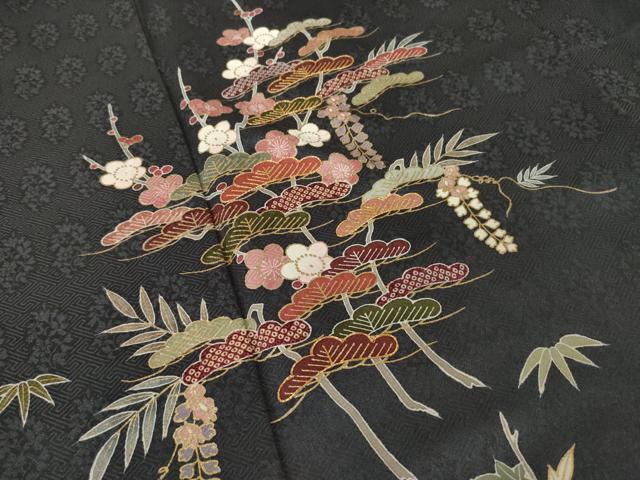 平和屋着物●訪問着　駒刺繍　松竹梅文　金彩　正絹　逸品　AABK7431ck