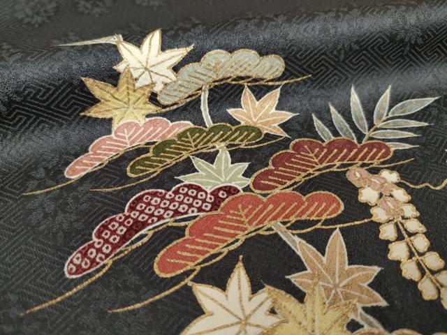 平和屋着物●訪問着　駒刺繍　松竹梅文　金彩　正絹　逸品　AABK7431ck