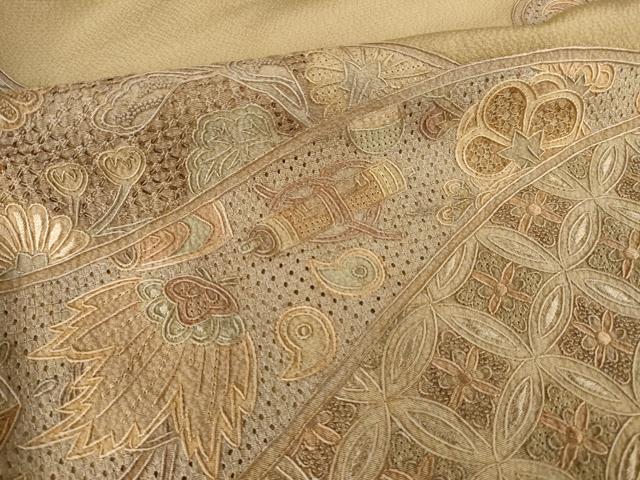 平和屋着物●訪問着　総刺繍　中国三大刺繍　汕頭刺繍　スワトウ刺繍　相良刺繍　道長正倉院花文　正絹　逸品　AABK7433ck