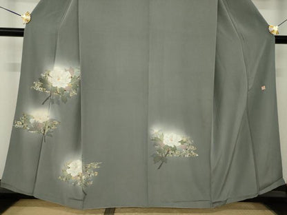 平和屋着物●訪問着　作家物　刺繍　枝花文　暈し染め　金銀彩　正絹　逸品　AABK7434ck