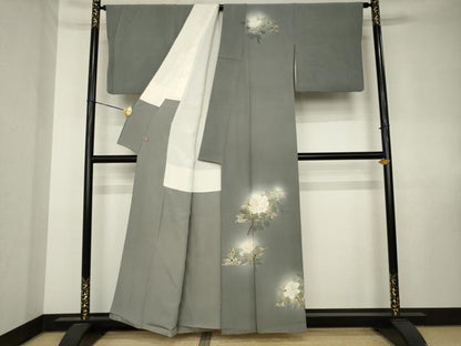 平和屋着物●訪問着　作家物　刺繍　枝花文　暈し染め　金銀彩　正絹　逸品　AABK7434ck