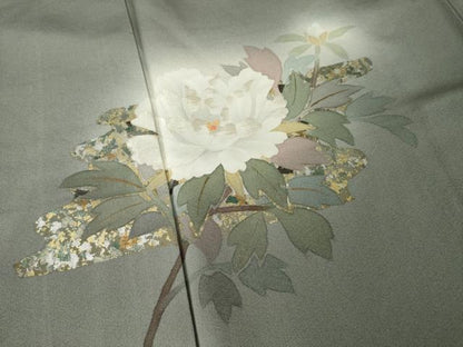 平和屋着物●訪問着　作家物　刺繍　枝花文　暈し染め　金銀彩　正絹　逸品　AABK7434ck