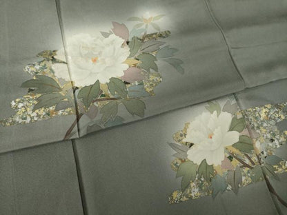 平和屋着物●訪問着　作家物　刺繍　枝花文　暈し染め　金銀彩　正絹　逸品　AABK7434ck