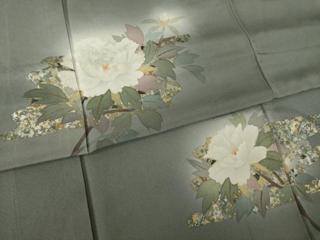 平和屋着物●訪問着　作家物　刺繍　枝花文　暈し染め　金銀彩　正絹　逸品　AABK7434ck
