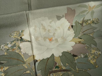 平和屋着物●訪問着　作家物　刺繍　枝花文　暈し染め　金銀彩　正絹　逸品　AABK7434ck