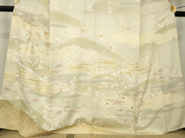 平和屋着物●訪問着　駒刺繍　流水風景花文　金彩　正絹　逸品　AABK7437ck