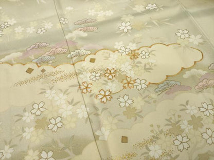 平和屋着物●訪問着　駒刺繍　流水風景花文　金彩　正絹　逸品　AABK7437ck