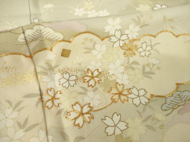平和屋着物●訪問着　駒刺繍　流水風景花文　金彩　正絹　逸品　AABK7437ck