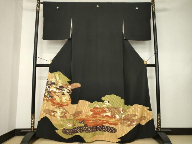 平和屋着物●創業460年・千總　黒留袖　駒刺繍　雲取り吉祥鴛鴦文　金糸　金彩　伊勢丹扱い　正絹　逸品　AABK7439ck