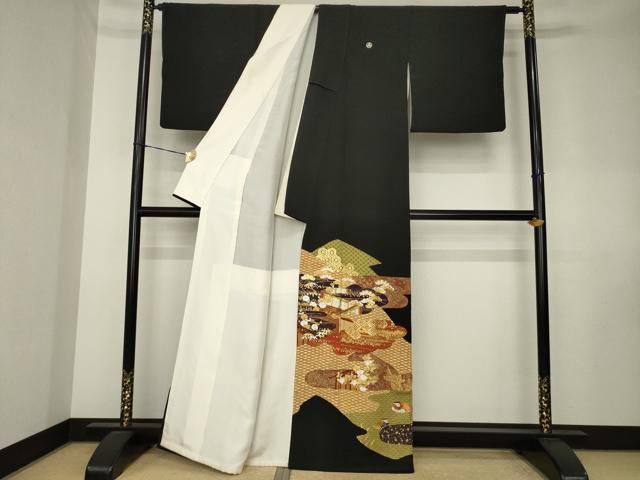 平和屋着物●創業460年・千總　黒留袖　駒刺繍　雲取り吉祥鴛鴦文　金糸　金彩　伊勢丹扱い　正絹　逸品　AABK7439ck