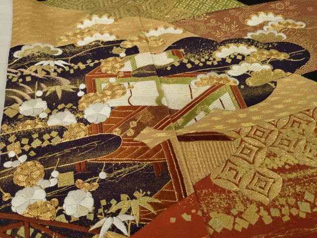 平和屋着物●創業460年・千總　黒留袖　駒刺繍　雲取り吉祥鴛鴦文　金糸　金彩　伊勢丹扱い　正絹　逸品　AABK7439ck