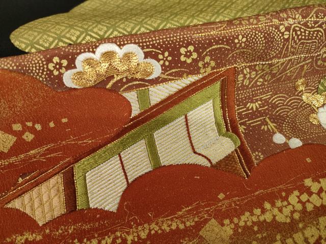 平和屋着物●創業460年・千總　黒留袖　駒刺繍　雲取り吉祥鴛鴦文　金糸　金彩　伊勢丹扱い　正絹　逸品　AABK7439ck