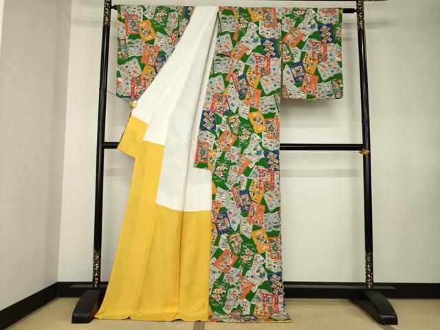 平和屋着物●上質な小紋　型染め　日本昔話　ロング丈　正絹　逸品　AABK7440ck