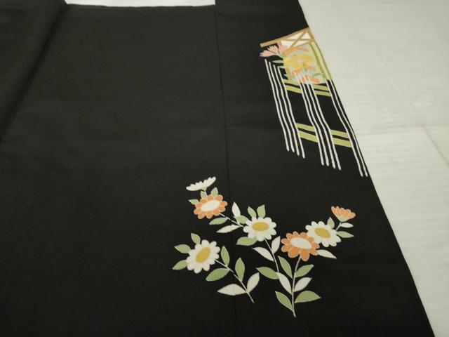 平和屋着物●野口真造　大彦二代目　江戸染繍友禅　黒留袖　刺繍　流水風景花文　金糸　正絹　逸品　AABK7442ck