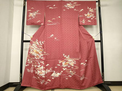 平和屋着物●創業460年・千總　訪問着　駒刺繍　流水風景花文　金彩　三越扱い　正絹　逸品　AABK7444ck