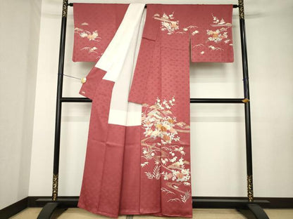 平和屋着物●創業460年・千總　訪問着　駒刺繍　流水風景花文　金彩　三越扱い　正絹　逸品　AABK7444ck