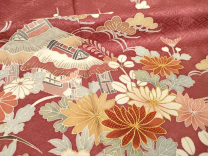 平和屋着物●創業460年・千總　訪問着　駒刺繍　流水風景花文　金彩　三越扱い　正絹　逸品　AABK7444ck