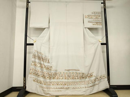 平和屋着物●訪問着　総刺繍　横段花文　正絹　逸品　AABK7447ck