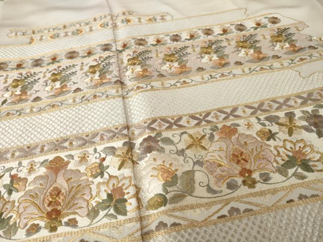平和屋着物●訪問着　総刺繍　横段花文　正絹　逸品　AABK7447ck