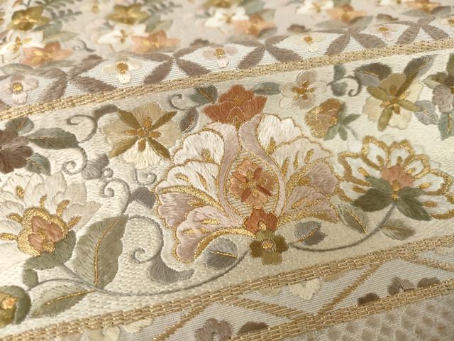 平和屋着物●訪問着　総刺繍　横段花文　正絹　逸品　AABK7447ck