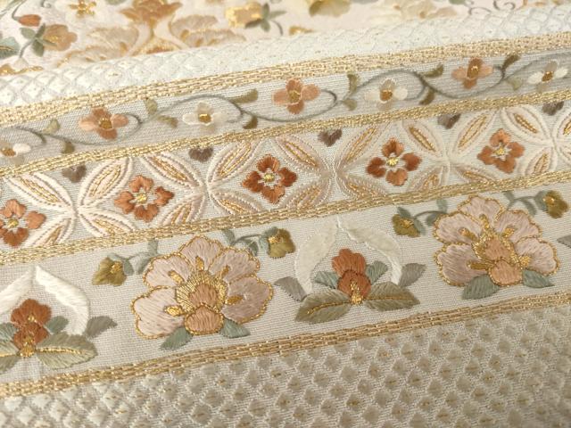 平和屋着物●訪問着　総刺繍　横段花文　正絹　逸品　AABK7447ck
