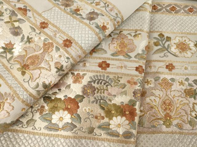 平和屋着物●訪問着　総刺繍　横段花文　正絹　逸品　AABK7447ck