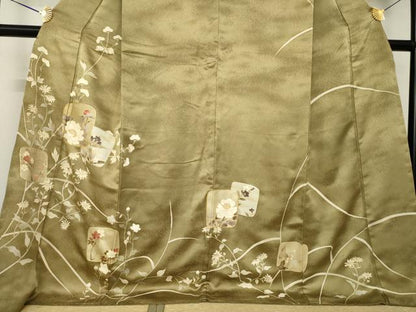 平和屋着物●訪問着　駒刺繍　色紙重ね花文　金彩　ロング丈　正絹　逸品　AABK7451ck