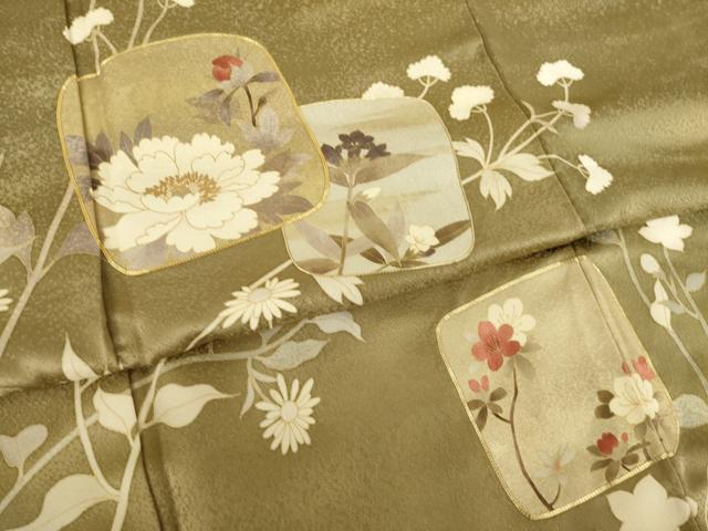平和屋着物●訪問着　駒刺繍　色紙重ね花文　金彩　ロング丈　正絹　逸品　AABK7451ck