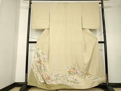 平和屋着物●豪華色留袖　駒刺繍　色紙重ね吉祥花文　金彩　正絹　逸品　AABK7452ck