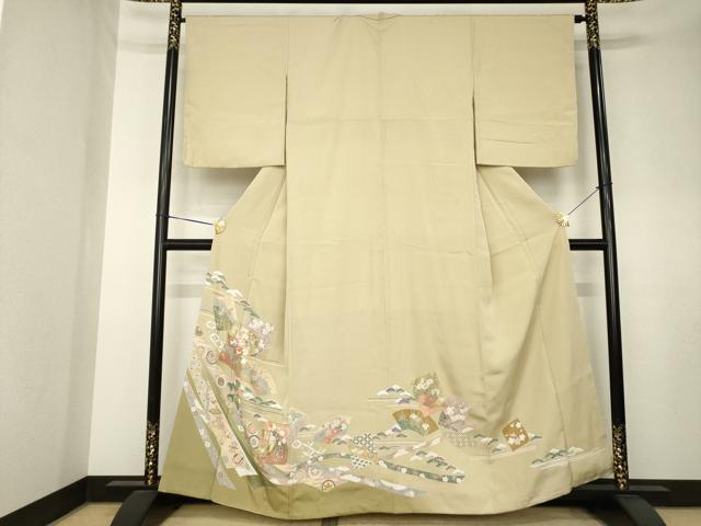 平和屋着物●豪華色留袖　駒刺繍　色紙重ね吉祥花文　金彩　正絹　逸品　AABK7452ck