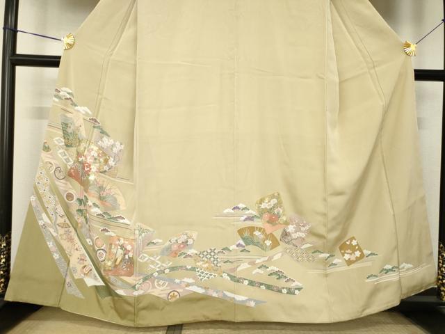 平和屋着物●豪華色留袖　駒刺繍　色紙重ね吉祥花文　金彩　正絹　逸品　AABK7452ck