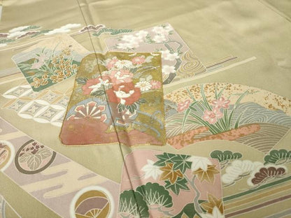 平和屋着物●豪華色留袖　駒刺繍　色紙重ね吉祥花文　金彩　正絹　逸品　AABK7452ck