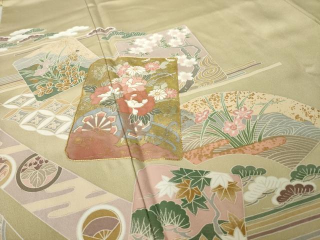 平和屋着物●豪華色留袖　駒刺繍　色紙重ね吉祥花文　金彩　正絹　逸品　AABK7452ck