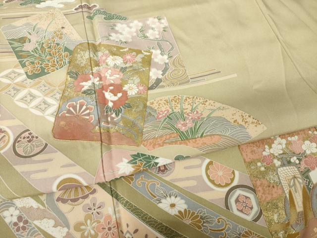 平和屋着物●豪華色留袖　駒刺繍　色紙重ね吉祥花文　金彩　正絹　逸品　AABK7452ck