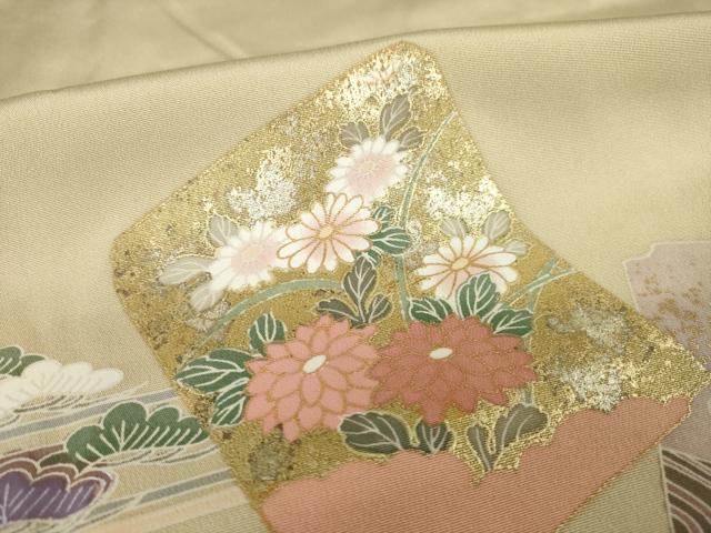 平和屋着物●豪華色留袖　駒刺繍　色紙重ね吉祥花文　金彩　正絹　逸品　AABK7452ck