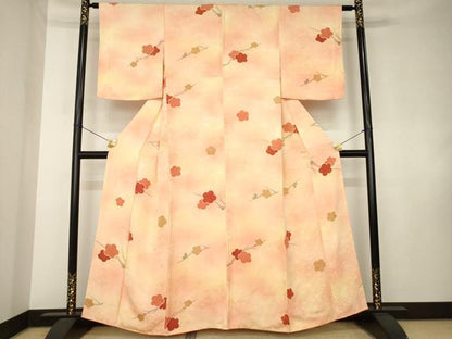平和屋着物●上質な小紋　手描き　地紋起こし　枝梅文　暈し染め　正絹　逸品　AABK7458ck