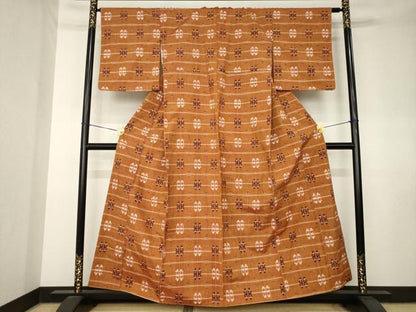 平和屋着物●上質な紬　格子　正絹　逸品　AABK7460ck