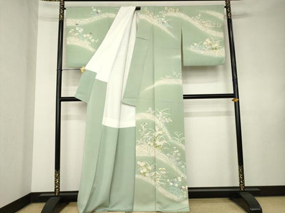 平和屋着物●訪問着　草花文　暈し染め　金彩　正絹　逸品　AABK7469ck