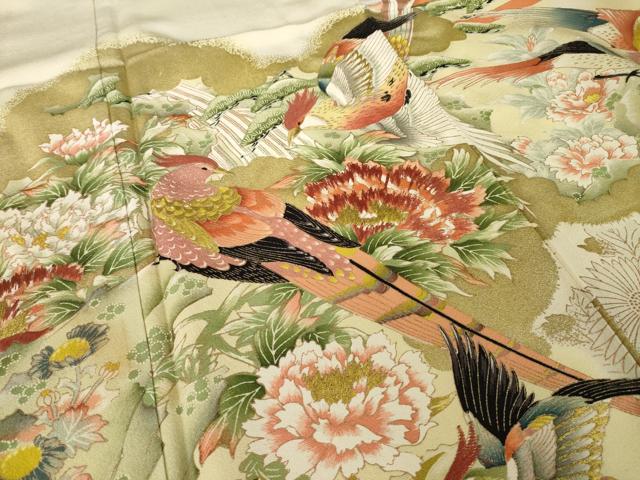 平和屋着物●訪問着　刺繍　雉　花鳥文　金糸　金彩　正絹　逸品　AABK7470ck