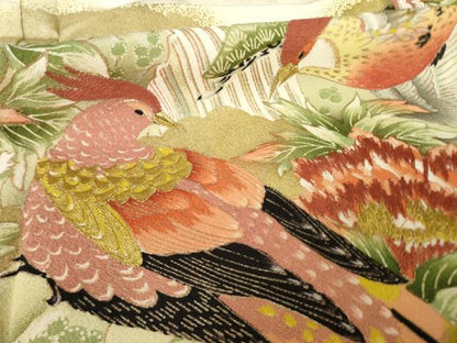 平和屋着物●訪問着　刺繍　雉　花鳥文　金糸　金彩　正絹　逸品　AABK7470ck