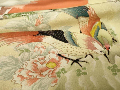 平和屋着物●訪問着　刺繍　雉　花鳥文　金糸　金彩　正絹　逸品　AABK7470ck