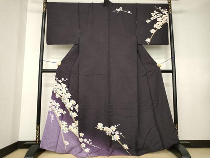 平和屋着物●訪問着　枝花文　暈し染め　銀通し地　正絹　逸品　AABK7473ck