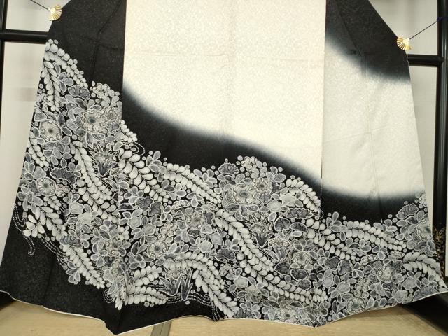 平和屋着物●訪問着　辻が花　暈し染め　銀通し地　正絹　逸品　AABK7474ck