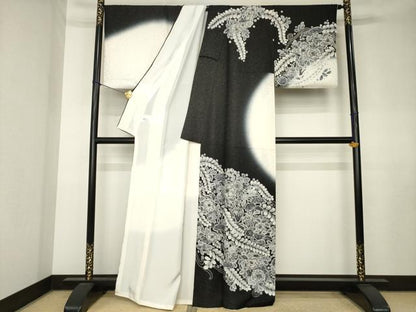 平和屋着物●訪問着　辻が花　暈し染め　銀通し地　正絹　逸品　AABK7474ck