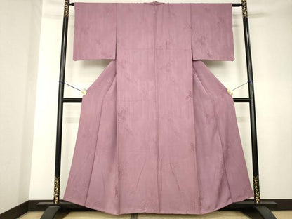 平和屋着物●上質な色無地　辻が花　舞花地紋　濃色　正絹　逸品　AABK7476ck