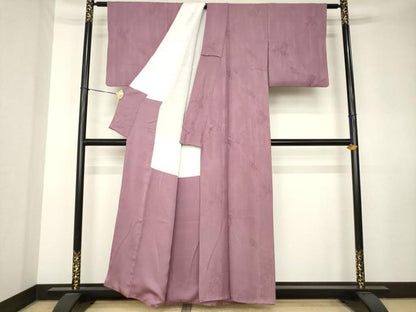 平和屋着物●上質な色無地　辻が花　舞花地紋　濃色　正絹　逸品　AABK7476ck