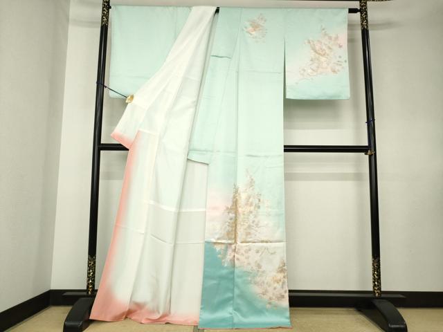 平和屋着物●訪問着　花車文　暈し染め　金銀彩　正絹　逸品　AABK7480ck