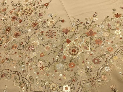 平和屋着物●訪問着　中国三大刺繍　汕頭刺繍　スワトウ刺繍　総刺繍　地紙花鳥文　金糸　正絹　逸品　AABK7481fy