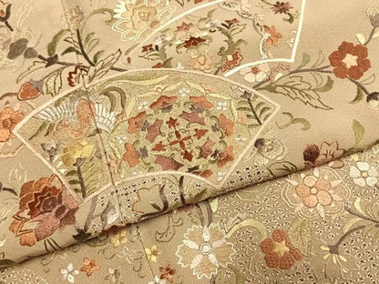 平和屋着物●訪問着　中国三大刺繍　汕頭刺繍　スワトウ刺繍　総刺繍　地紙花鳥文　金糸　正絹　逸品　AABK7481fy