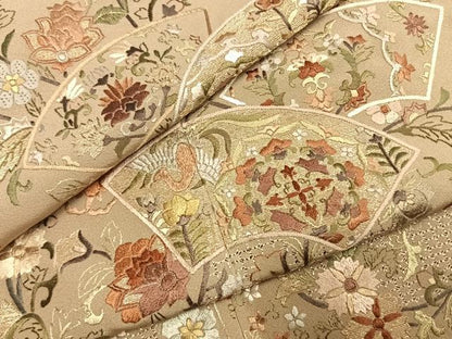 平和屋着物●訪問着　中国三大刺繍　汕頭刺繍　スワトウ刺繍　総刺繍　地紙花鳥文　金糸　正絹　逸品　AABK7481fy